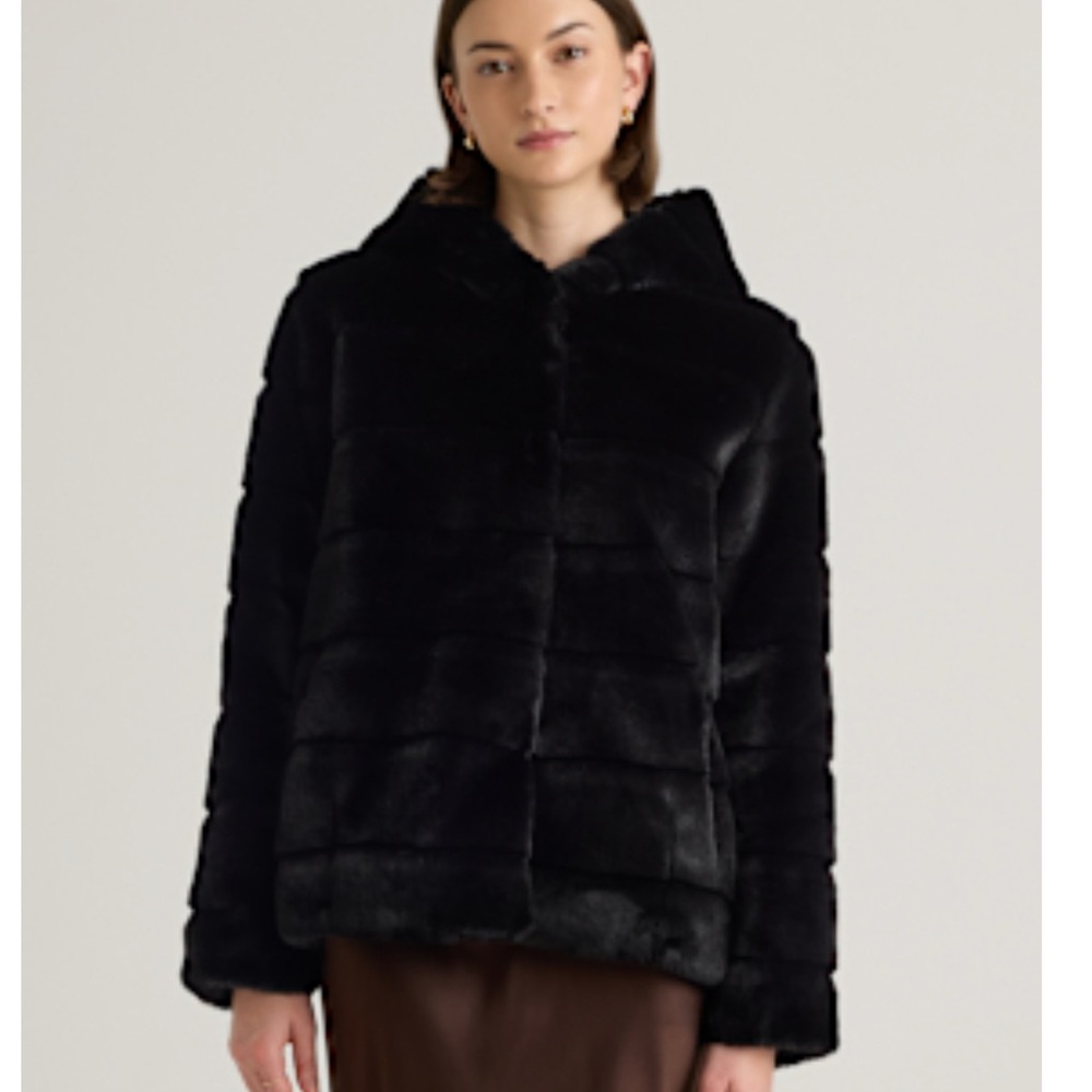 Quince Black Teddy Jacket Plush Cozy Hooded